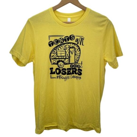 Bella Canvas Tops - NEW Tents Are For Losers Boujee Camper T-Shirt Yellow Black Short Sleeve LARGE
